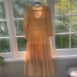 Mister Zimi Mustard Check Long Sleeve Dress